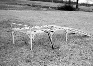 Homemade garden tractor/ATV servicing rack.