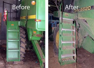 Homemade additional step treads for a tractor.